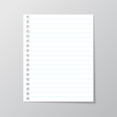 White sheet of paper. School notebook paper sheet. With blue line book page background. School note book Template for message, text back to school. Square blank white texture notepad backdrop.