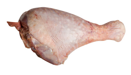 Raw, fresh turkey shin, drumstick, isolated on white background