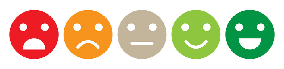Color emotion Faces satisfaction level. Range to assess the emotions of your content. Feedback in form of emotions. User experience. Customer feedback. Excellent, good, normal, bad, awful.
