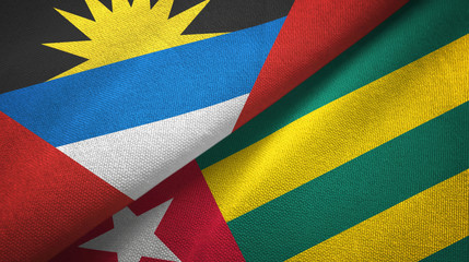 Antigua and Barbuda and Togo two flags textile cloth, fabric texture