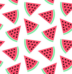 Vector seamless pattern of flat cartoon watermelon water melon isolated on white background 