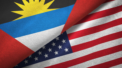 Antigua and Barbuda and United States two flags textile cloth, fabric texture