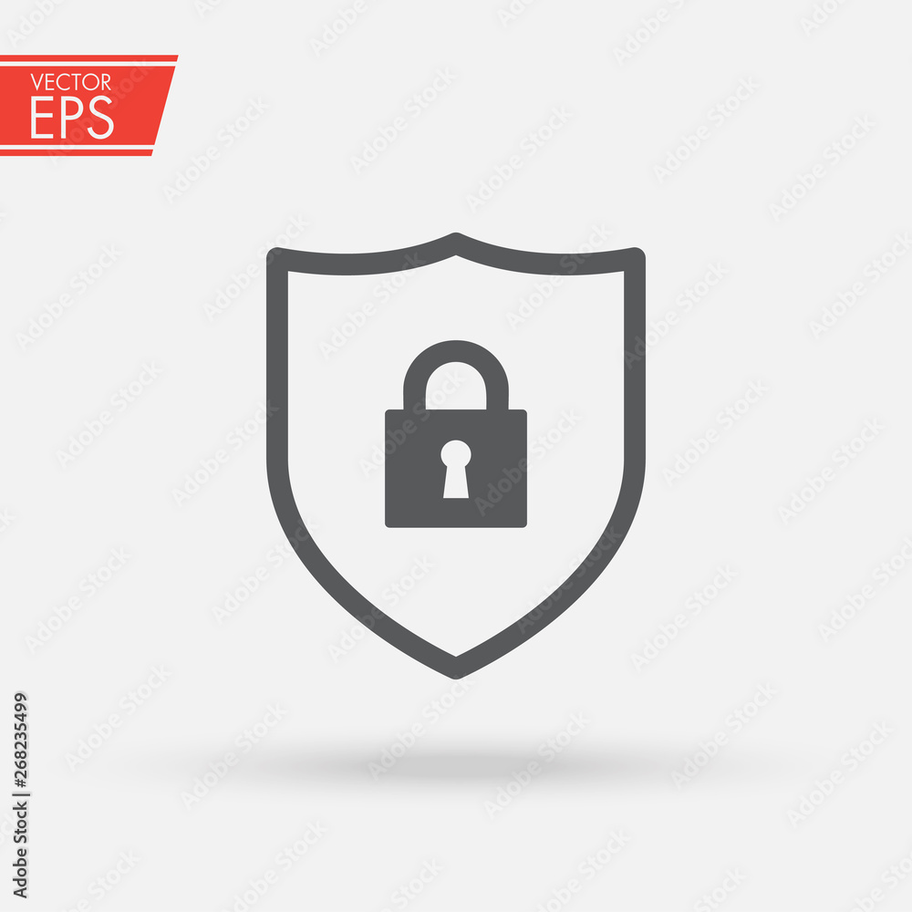 Poster shield security with lock symbol. protection, safety, password security vector icon illustration. fi