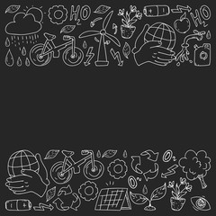 Vector logo, design and badge in trendy drawing style - zero waste concept, recycle and reuse, reduce - ecological lifestyle and sustainable developments icons.