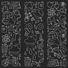 Vector logo, design and badge in trendy drawing style - zero waste concept, recycle and reuse, reduce - ecological lifestyle and sustainable developments icons.