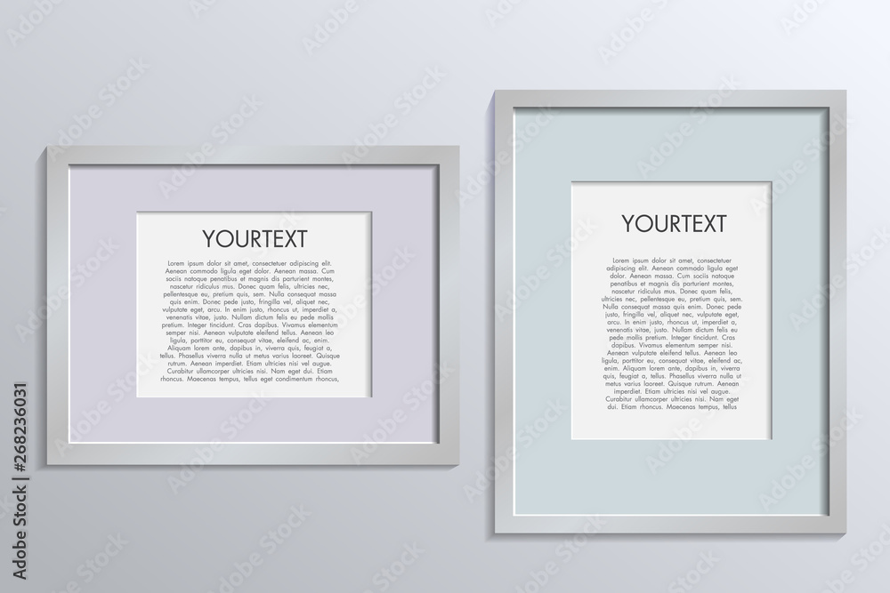 Poster 3d picture frame design vector for a4 image or text. colour realistic square empty picture frame on 