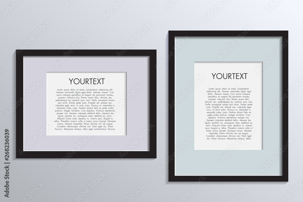 Poster 3d picture frame design vector for a4 image or text. colour realistic square empty picture frame on 