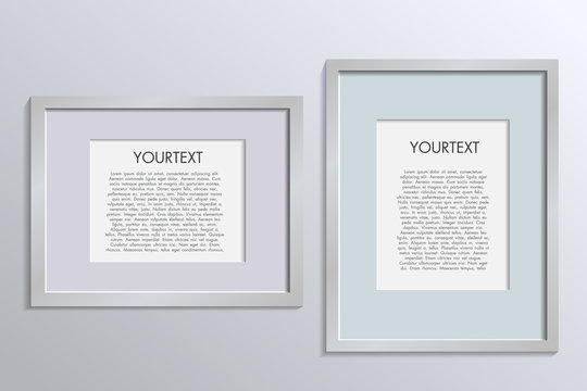 3D picture frame design vector for A4 image or text. Colour realistic square empty picture frame on transparent background. Blank white picture frame mockup template isolated on neutral background.