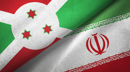 Burundi and Iran two flags textile cloth, fabric texture