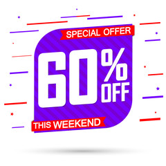 Sale 60% off, special offer, banner design template, discount tag, app icon, vector illustration