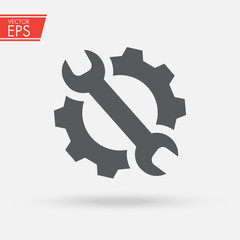 Service Tools icon. Gear and Wrench pictograph. Options and settings icon. Engineer repair of equipment mechanical sign. Maintenance symbol - spanner and cogwheel. Car repair vector.