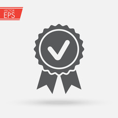 Approved, Accept or Certified icon Medal with ribbons and check mark icon isolated on grey background. Award vector sign. Template design for web or mobile app. Vector illustration.