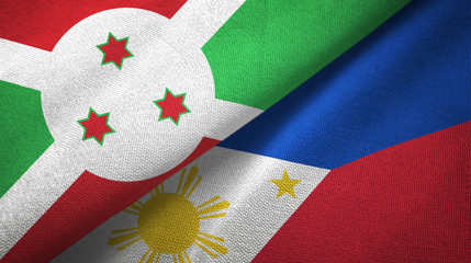 Burundi and Philippines two flags textile cloth, fabric texture
