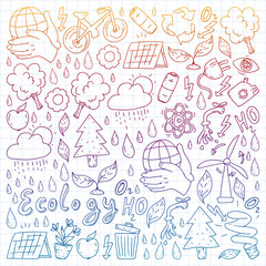 Vector logo, design and badge in trendy drawing style - zero waste concept, recycle and reuse, reduce - ecological lifestyle and sustainable developments icons. gradient