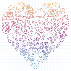 Vector logo, design and badge in trendy drawing style - zero waste concept, recycle and reuse, reduce - ecological lifestyle and sustainable developments icons. gradient