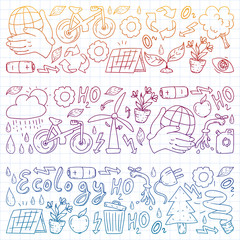 Vector logo, design and badge in trendy drawing style - zero waste concept, recycle and reuse, reduce - ecological lifestyle and sustainable developments icons. gradient