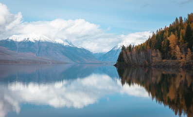 lake macdonald in glacier national park in fall