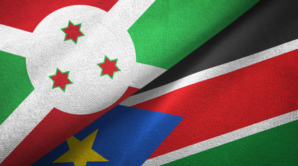 Burundi and South Sudan two flags textile cloth, fabric texture