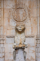 Lion fountain in the Jerónimos Monastery of Lisbon, Portugal