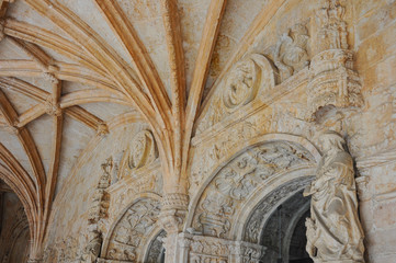 Decorated arches in the cloister of the Jer&oacute;nimos Monastery (Hieronymites) in Lisbon, Portugal