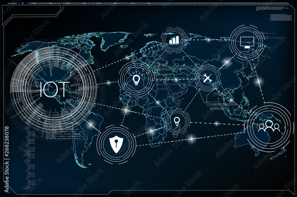 Poster internet of things (iot) and networking concept for connected devices. spider web of network connect