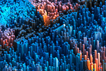 Colorful abstract cuboids landscape wallpaper or background. 3d render illustration.