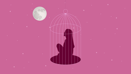 Girls silhouette in cage vector illustrateion