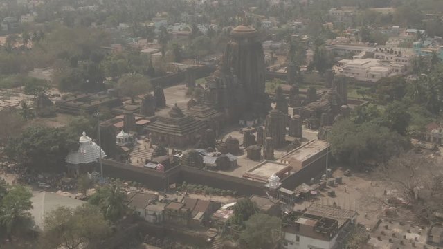 Lingaraja temple, Bhubaneswar, India, 4k aerial drone, ungraded/flat