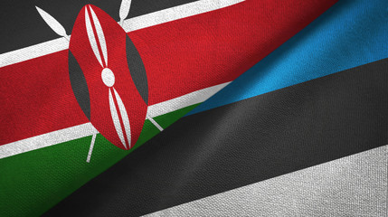 Fototapeta na wymiar Kenya and Estonia two flags textile cloth, fabric texture