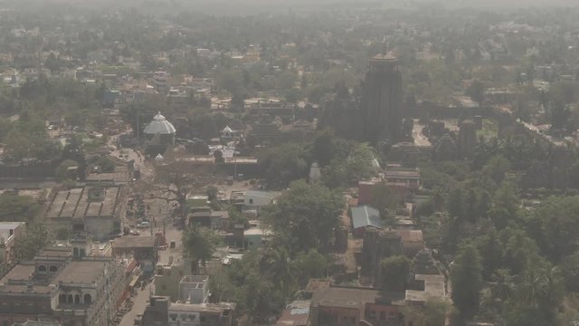 Lingaraja temple, Bhubaneswar, India, 4k aerial drone, ungraded/flat