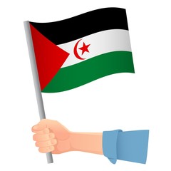 Sahrawi Arab Democratic Republic flag in hand