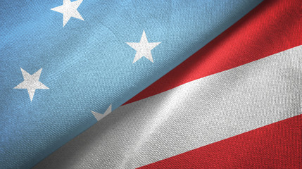 Fototapeta premium Micronesia and Austria two flags textile cloth, fabric texture 