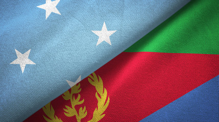 Micronesia and Eritrea two flags textile cloth, fabric texture