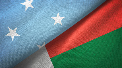 Fototapeta premium Micronesia and Madagascar two flags textile cloth, fabric texture