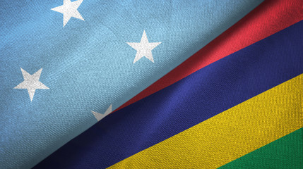 Fototapeta premium Micronesia and Mauritius two flags textile cloth, fabric texture