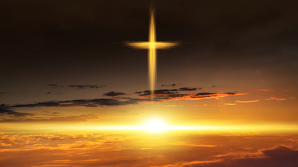 Heavenly Cross Religion Symbol Shape Dramatic Nature Background Glowing Cross