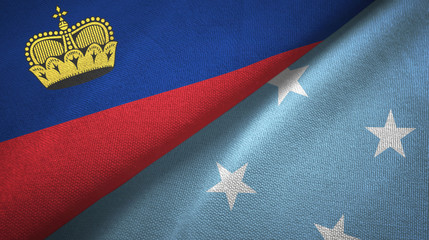 Liechtenstein and Micronesia two flags textile cloth, fabric texture