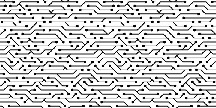 Seamless circuit board pattern. Vector microchip background.