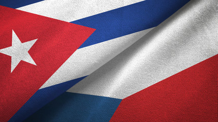 Cuba and Czech Republic two flags textile cloth, fabric texture