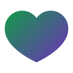 Heart from a color geometrical pattern. Small purple and green circles inside the heart. Vector illustration.