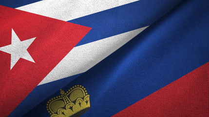 Cuba and Liechtenstein two flags textile cloth, fabric texture