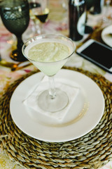 Dessert delicious, cold, served elegantly, during a gala dinner in a luxury restaurant.