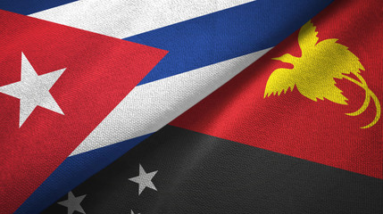 Cuba and Papua New Guinea two flags textile cloth, fabric texture