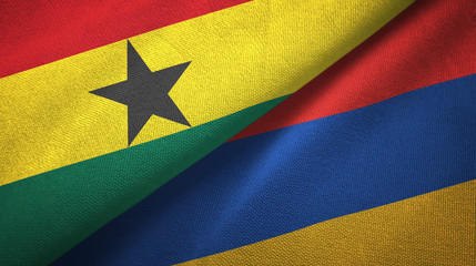 Ghana and Armenia two flags textile cloth, fabric texture 