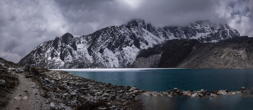 Landscape view of second lake Taboche Tsho..Sagarmatha (Everest) National Park, Nepal.