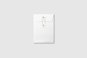 White A6/C6 size String and Washer Envelope Mockup on light grey background. High resolution.