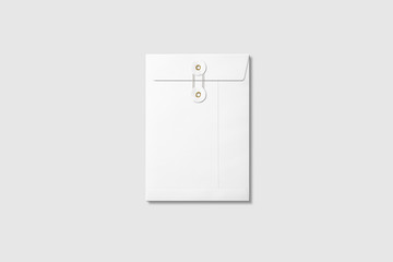White A5/C5 size String and Washer Envelope Mockup on light grey background. High resolution.