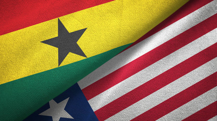 Ghana and Liberia two flags textile cloth, fabric texture