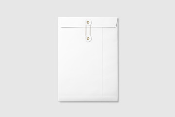 White A4/C4 size String and Washer Envelope Mockup on light grey background. High resolution.