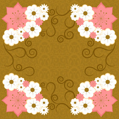 Colored background with pattern and flowers - Vector